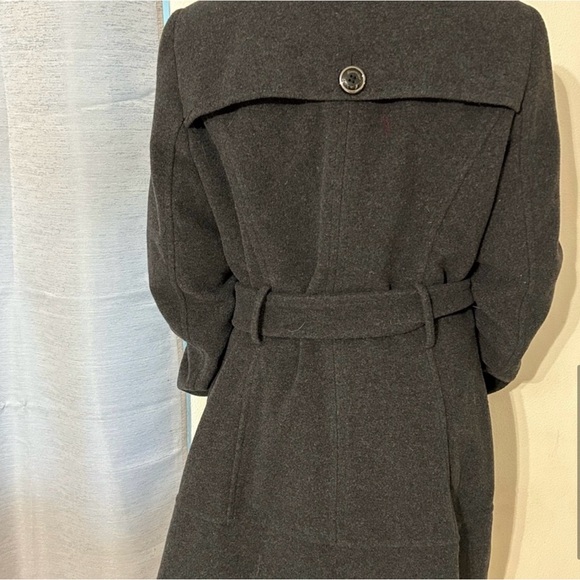 Kenneth Cole Black Wool Blend Coat Wide Collar Belted Waist - Picture 9 of 9